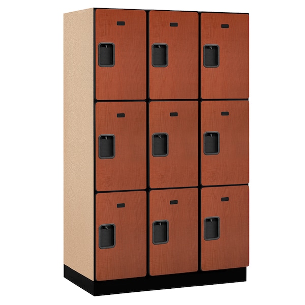 Salsbury Industries Wardrobe Locker, 45" W, 21" D, 76" H, (3) Wide, (9) Openings, Cherry 23361CHE - main